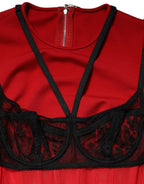 Red Black Nylon Bralette-Style Cropped Top