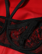 Red Black Nylon Bralette-Style Cropped Top
