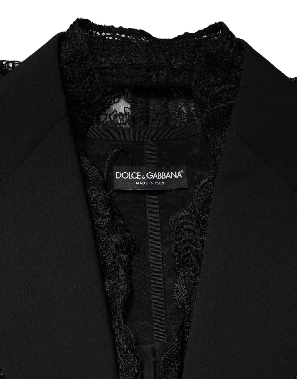 Black Lace V-neck Slit Hem Gathered Waist Vest Jacket