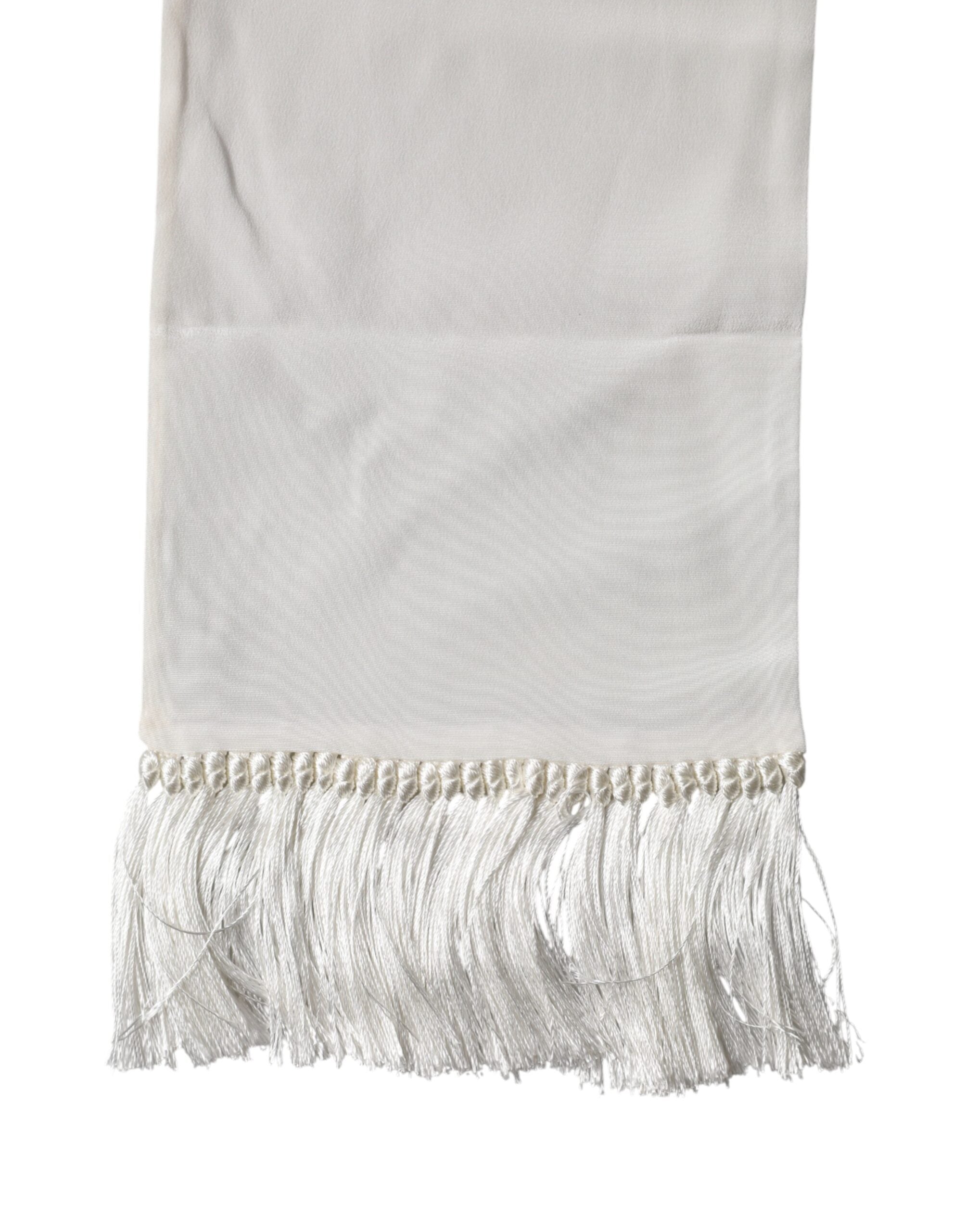 White Silk Fringes Neck Wrap Foulard Scarf
