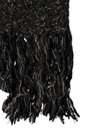 Black Wool Fringes Neck Wrap Foulard Scarf
