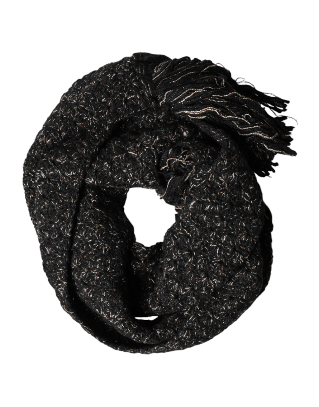 Black Wool Fringes Neck Wrap Foulard Scarf