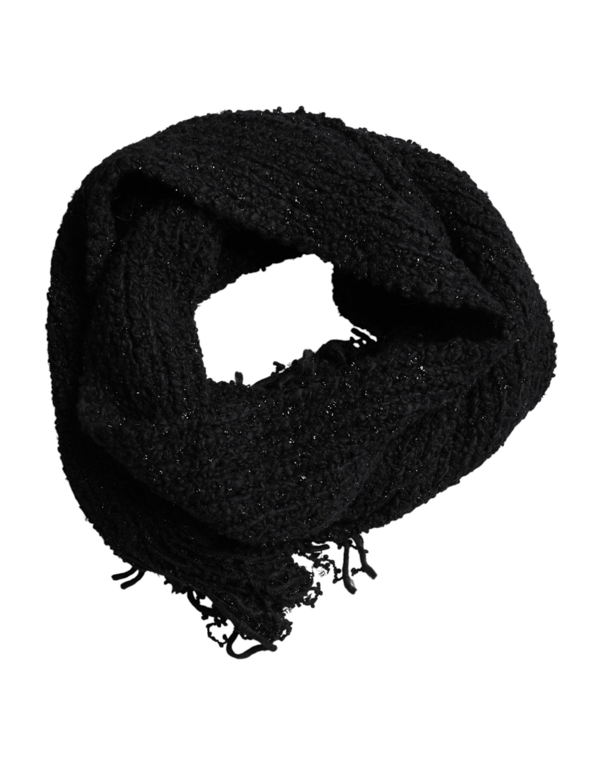 Black Wool Fringes Neck Wrap Foulard Scarf