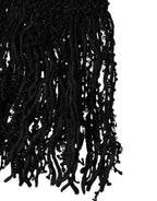 Black Wool Fringes Neck Wrap Foulard Scarf