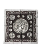 Brown Roman Coin Print Silk Square Foulard Scarf