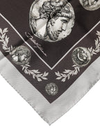 Brown Roman Coin Print Silk Square Foulard Scarf