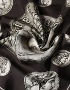 Brown Roman Coin Print Silk Square Foulard Scarf