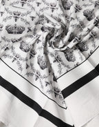White Crown Cotton Men Square Foulard Scarf