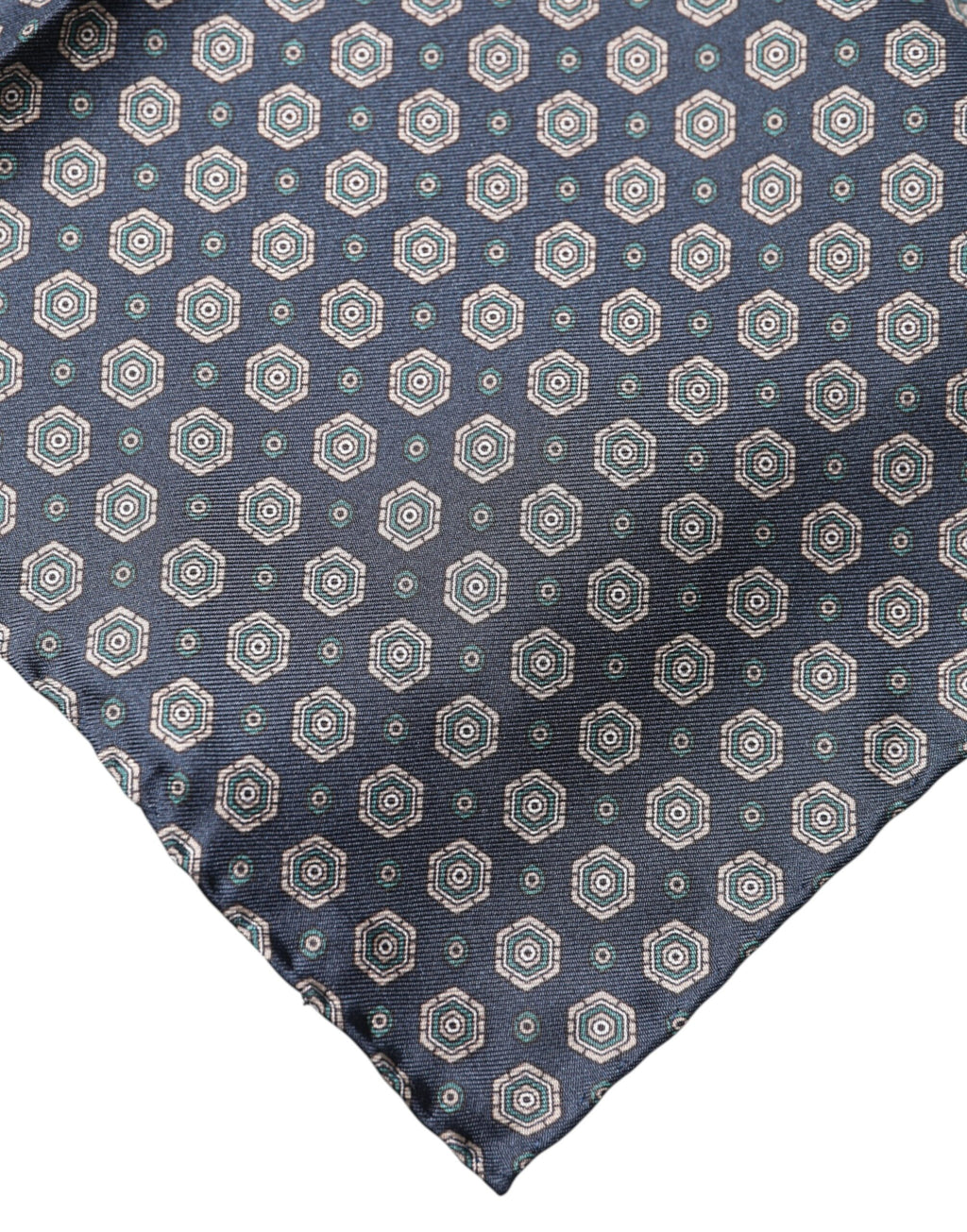 Blue Patterned Silk Square Handkerchief Scarf