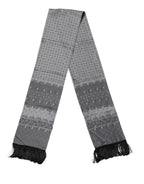 Gray Patterned Fringes Neck Foulard Scarf