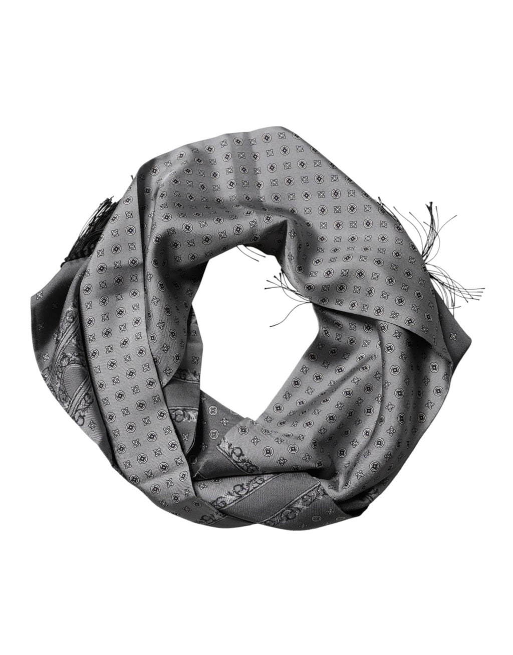 Gray Patterned Fringes Neck Foulard Scarf