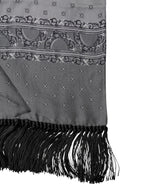 Gray Patterned Fringes Neck Foulard Scarf