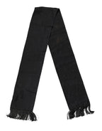 Black Logo Silk Fringes Neck Foulard Scarf