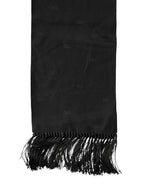 Black Logo Silk Fringes Neck Foulard Scarf