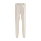 Beige Cotton Casual Pants