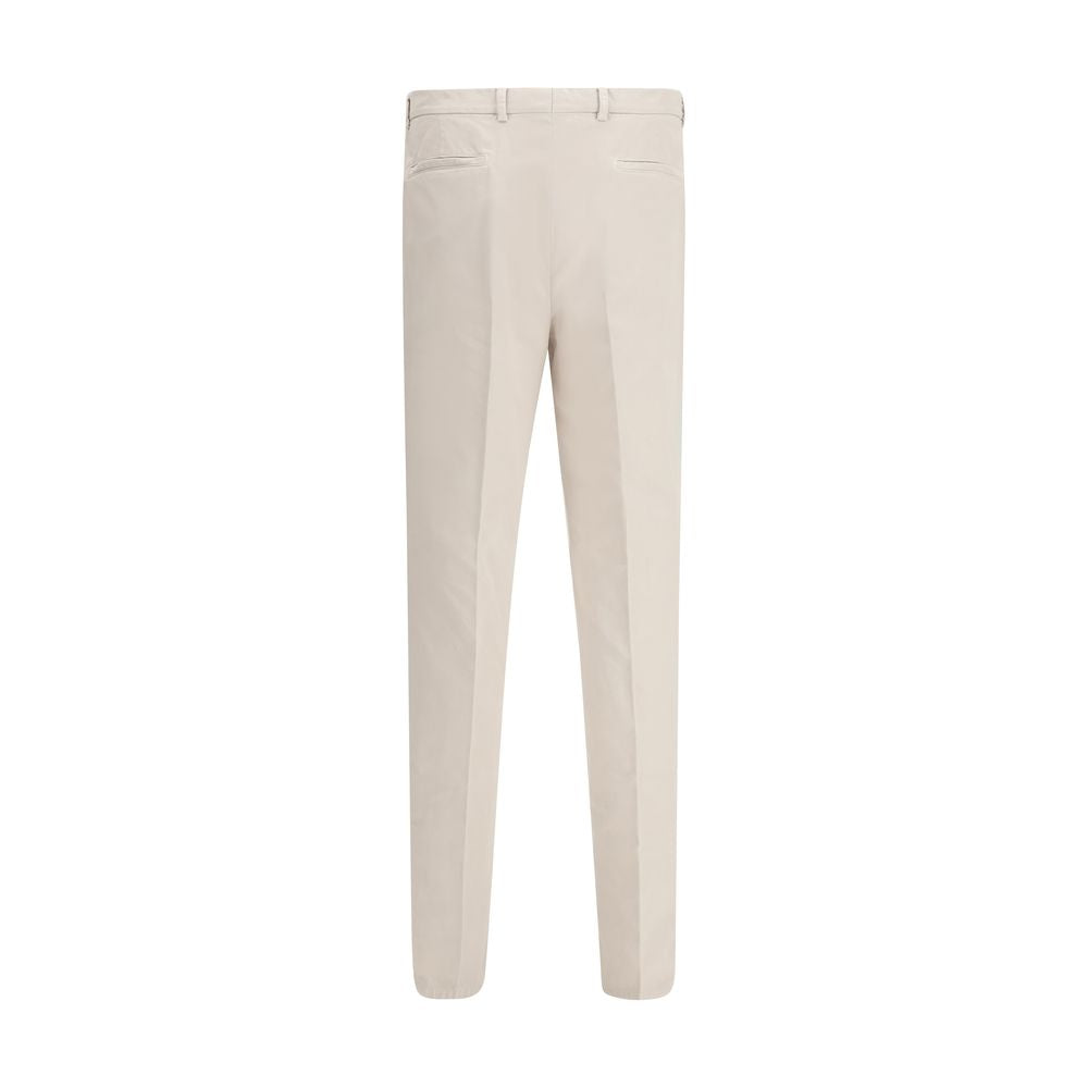 Beige Cotton Casual Pants