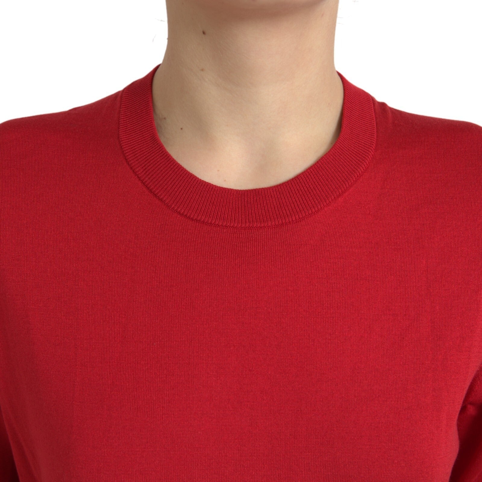 Red Silk Crew Neck Short Sleeves Top T-shirt