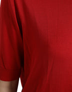 Red Silk Crew Neck Short Sleeves Top T-shirt