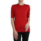 Red Silk Crew Neck Short Sleeves Top T-shirt