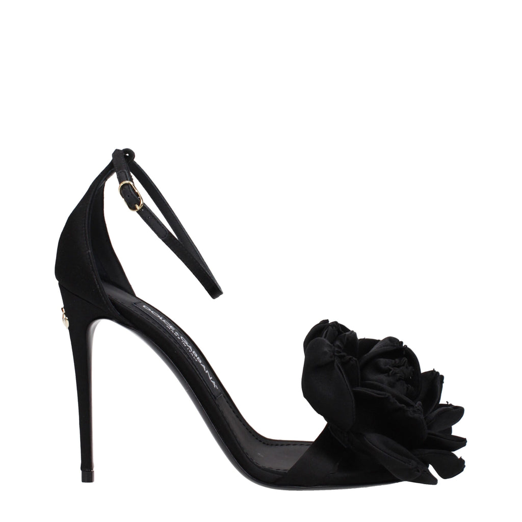 Black Satin Stiletto Heel Sandals
