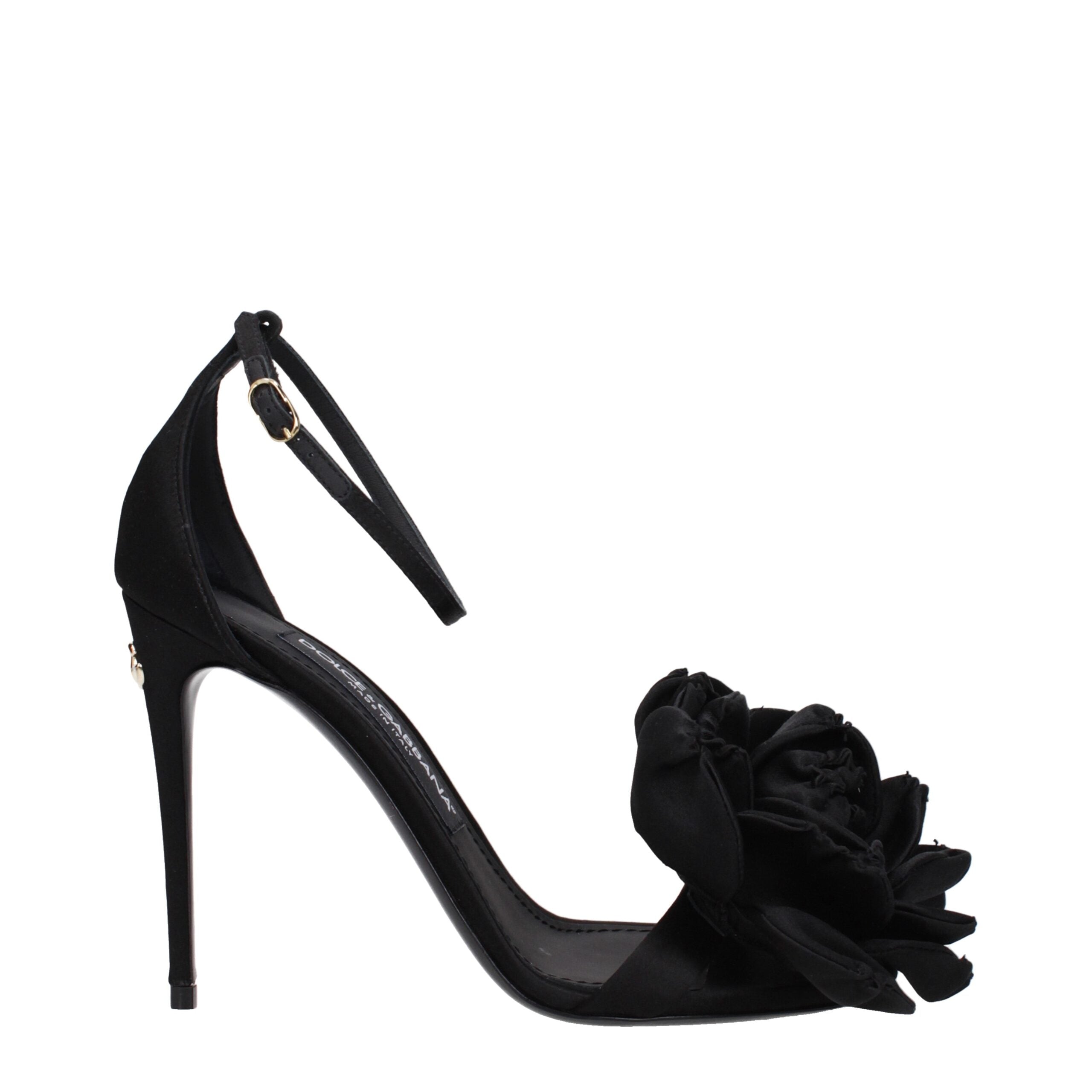 Black Satin Stiletto Heel Sandals