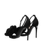 Black Satin Stiletto Heel Sandals