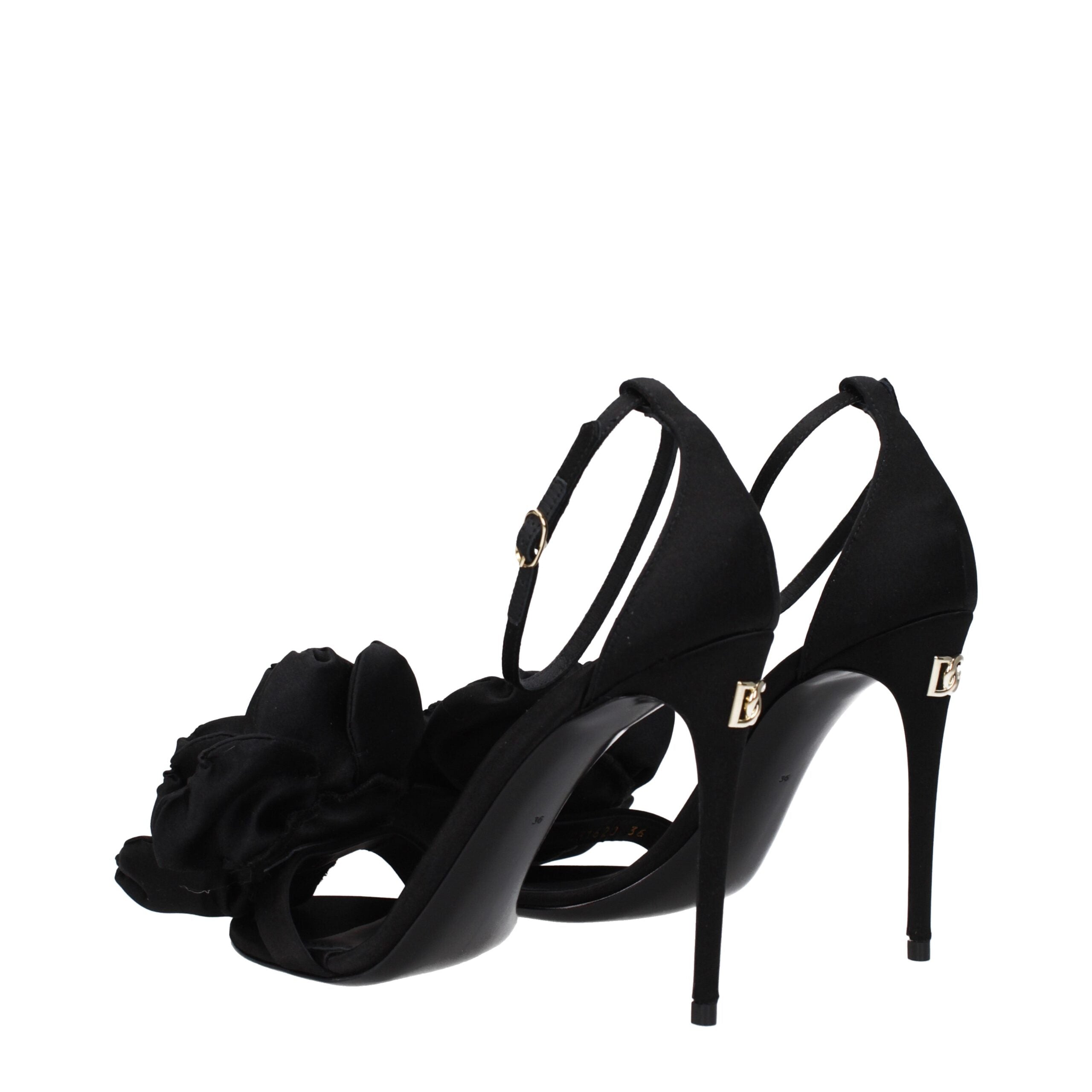 Black Satin Stiletto Heel Sandals