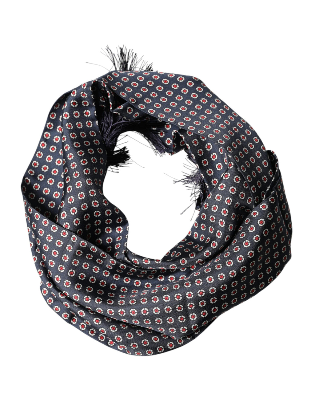 Black Patterned Fringes Neck Foulard Scarf