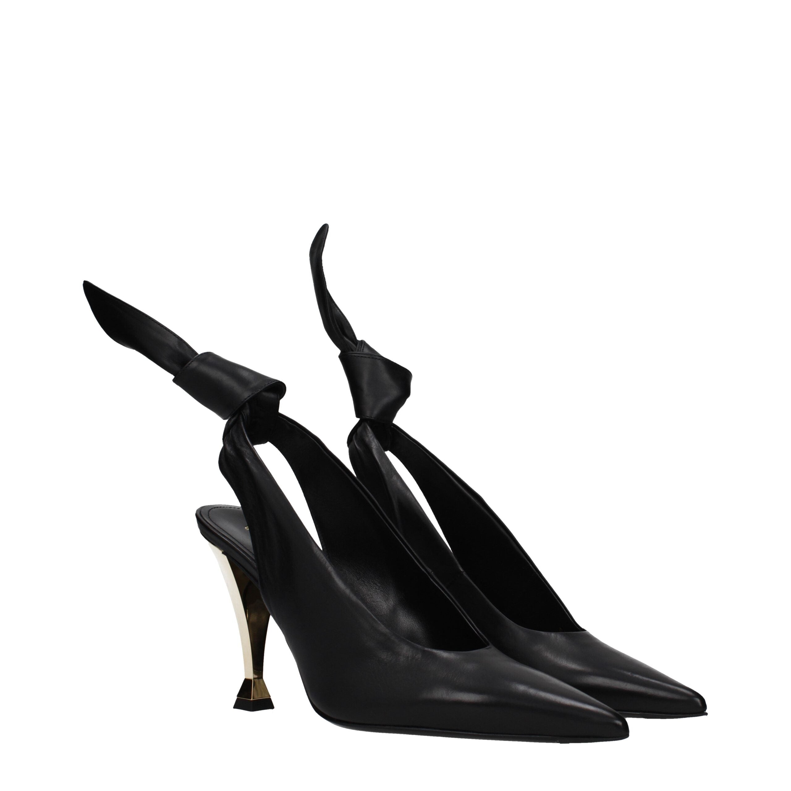 Black Leather High Heel Pumps