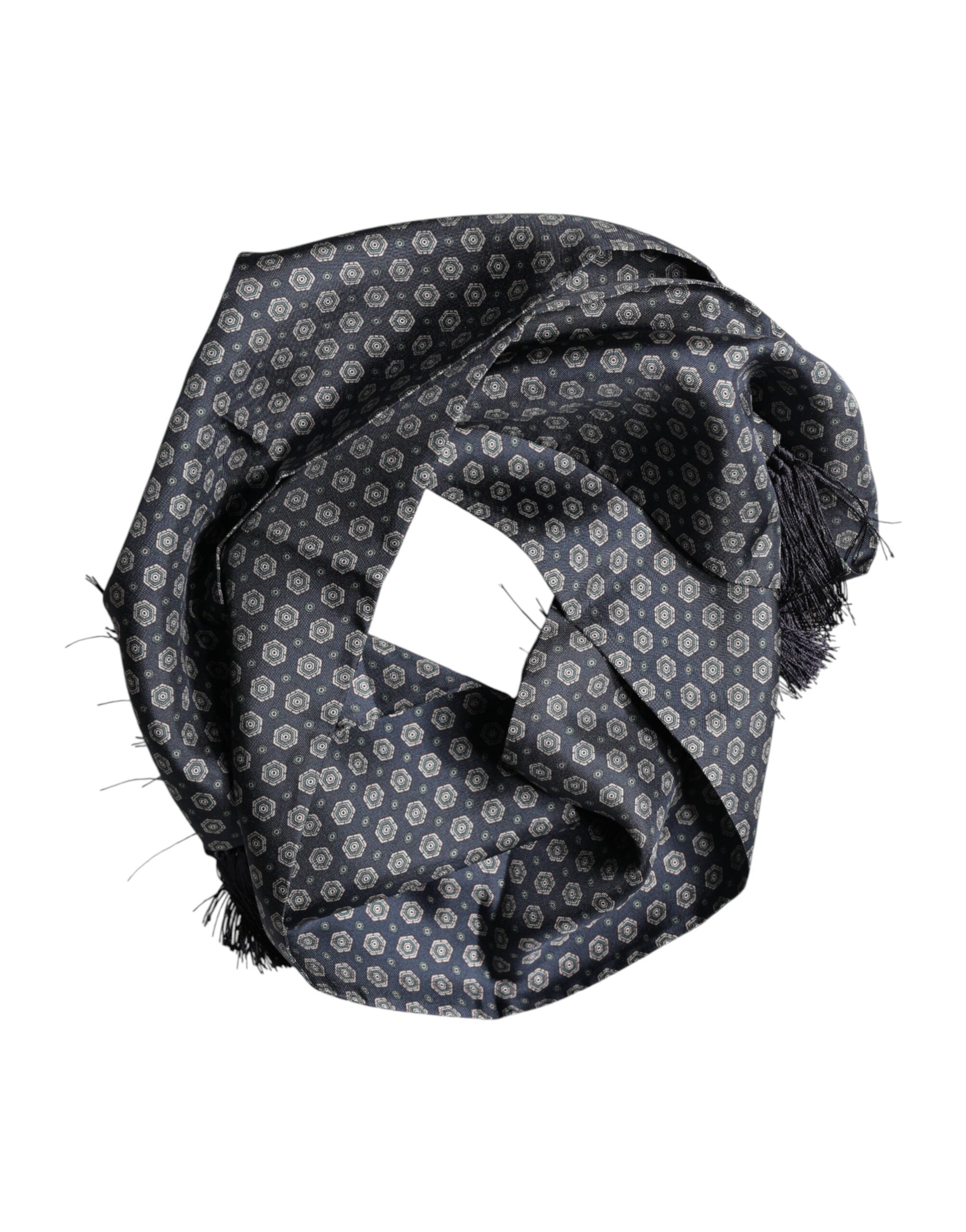 Blue Patterned Fringes Neck Foulard Scarf