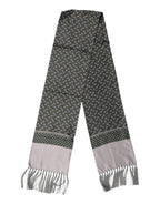 Gray Patterned Fringes Neck Foulard Scarf