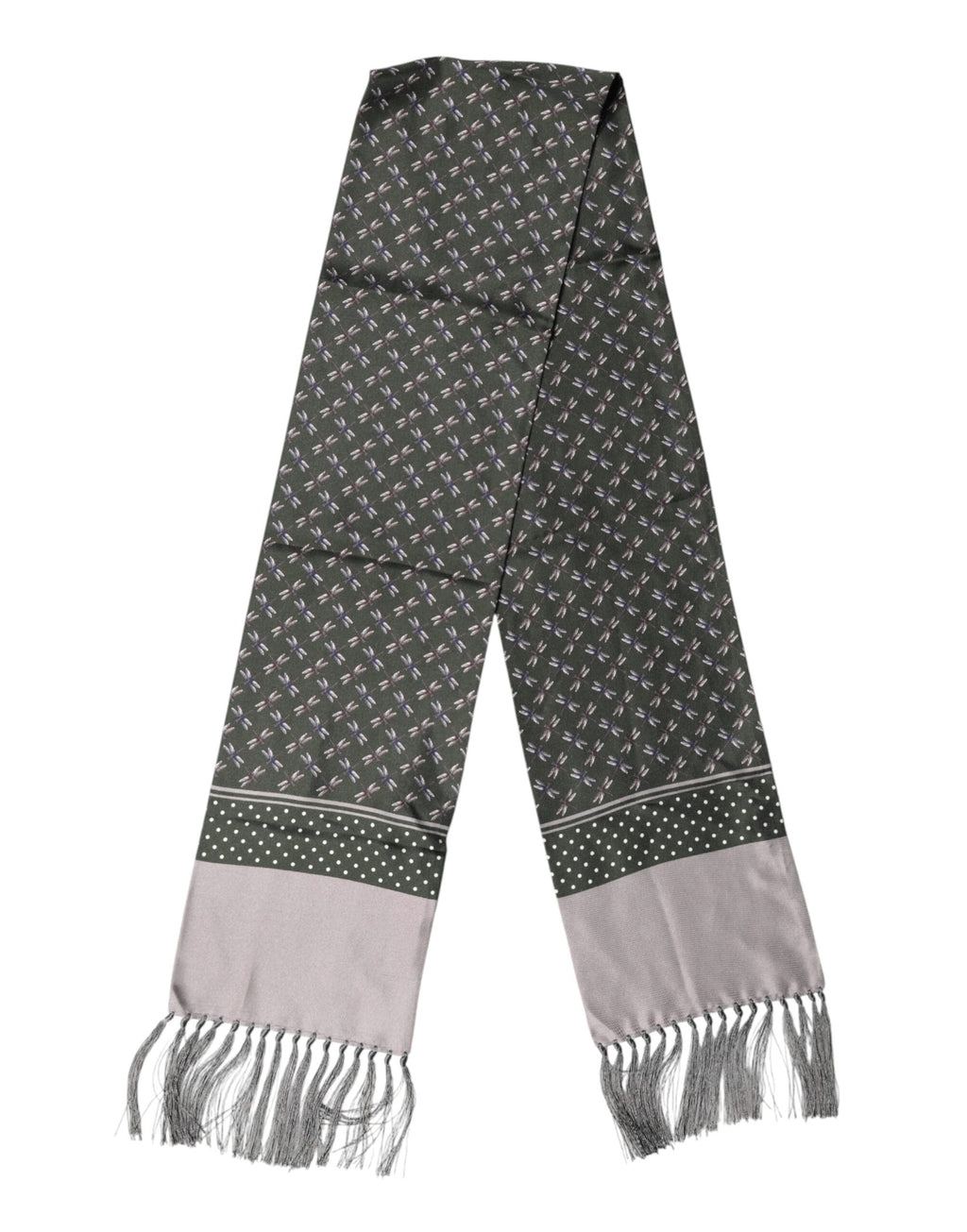 Gray Patterned Fringes Neck Foulard Scarf