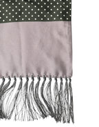 Gray Patterned Fringes Neck Foulard Scarf