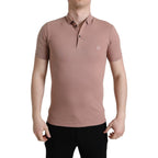 Pink Collared Short Sleeve Crown Men Polo T-shirt