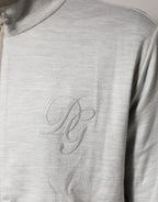 Light Gray Cotton Zipped Cardigan Sweater