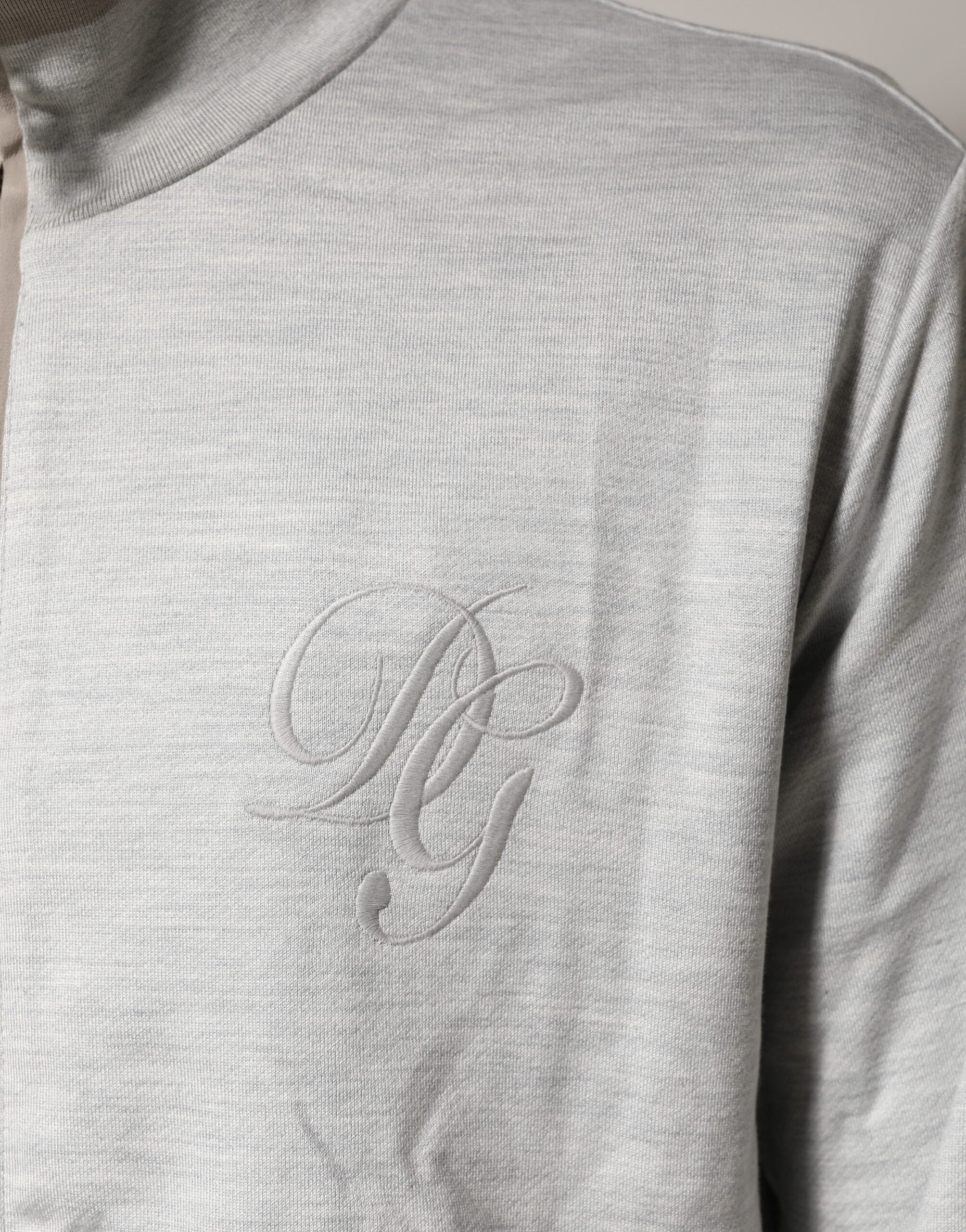 Light Gray Cotton Zipped Cardigan Sweater