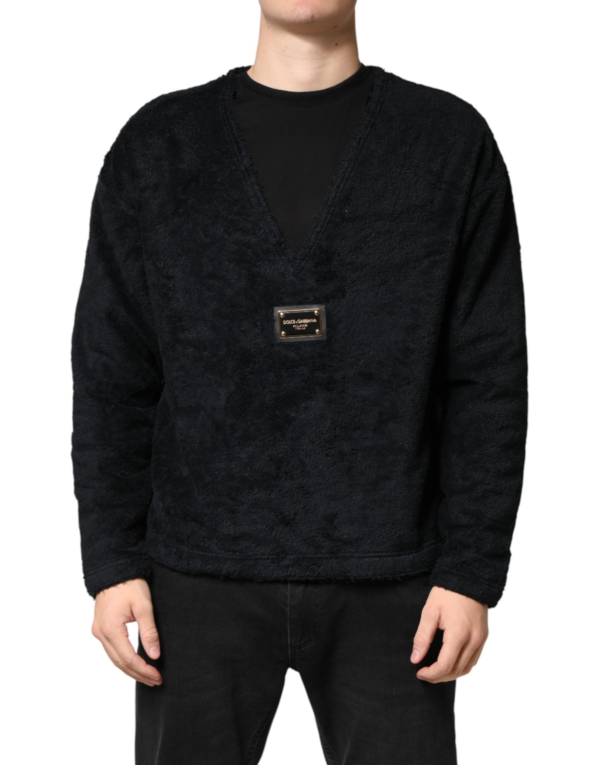 Black Cotton V-Neck Men Sweatshirt Sweater