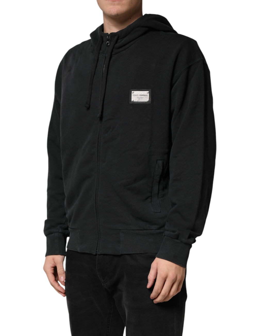 Black Full Zip Hooded Men Sweatshirt Sweater