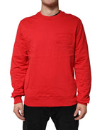 Red Logo Cotton Crew Neck Sweatshirt Sweater