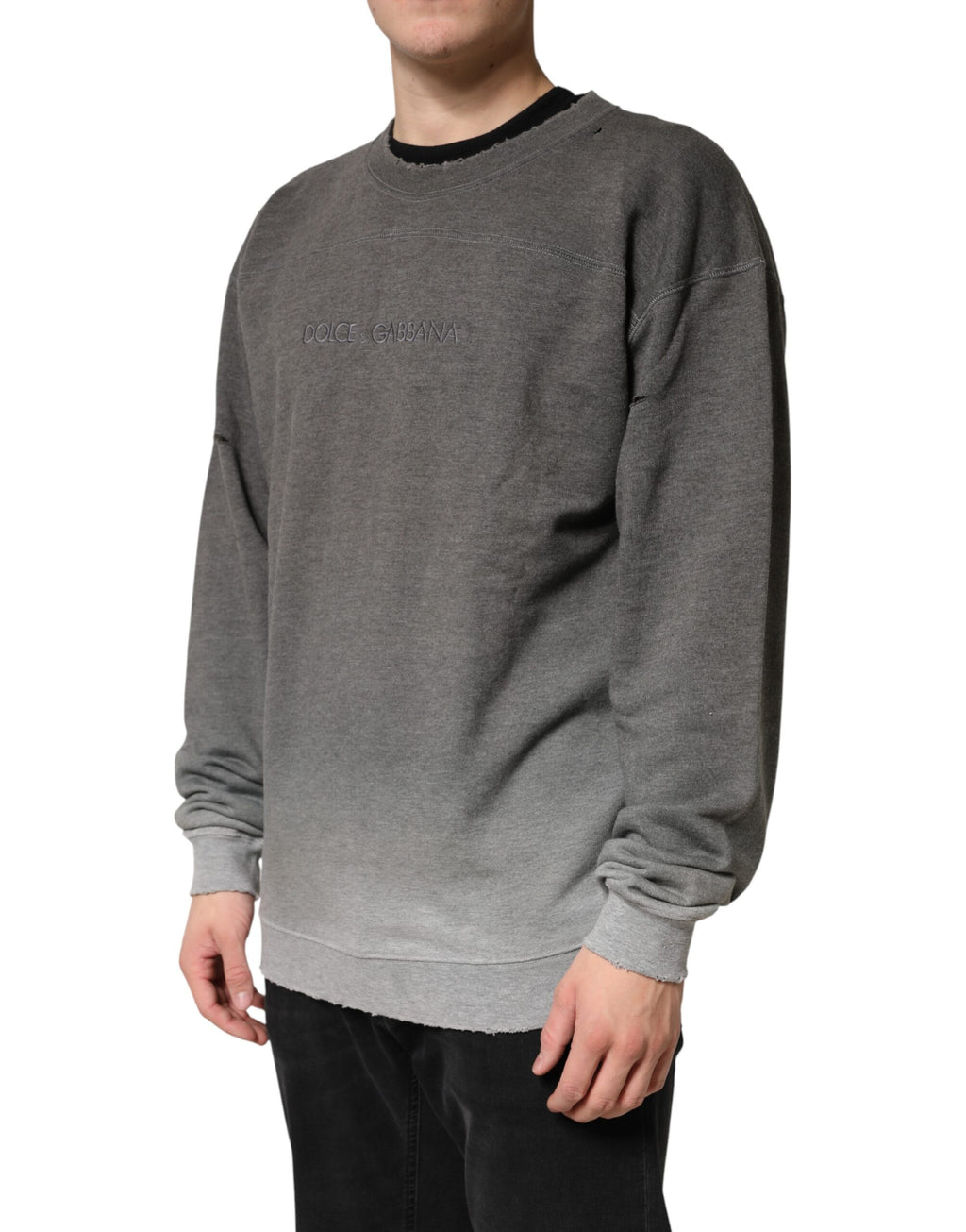 Gray Cotton Crew Neck Men Sweatshirt Sweater