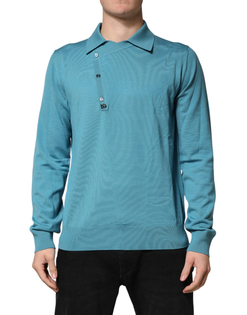 Teal Wool Collared Polo Pullover Sweater