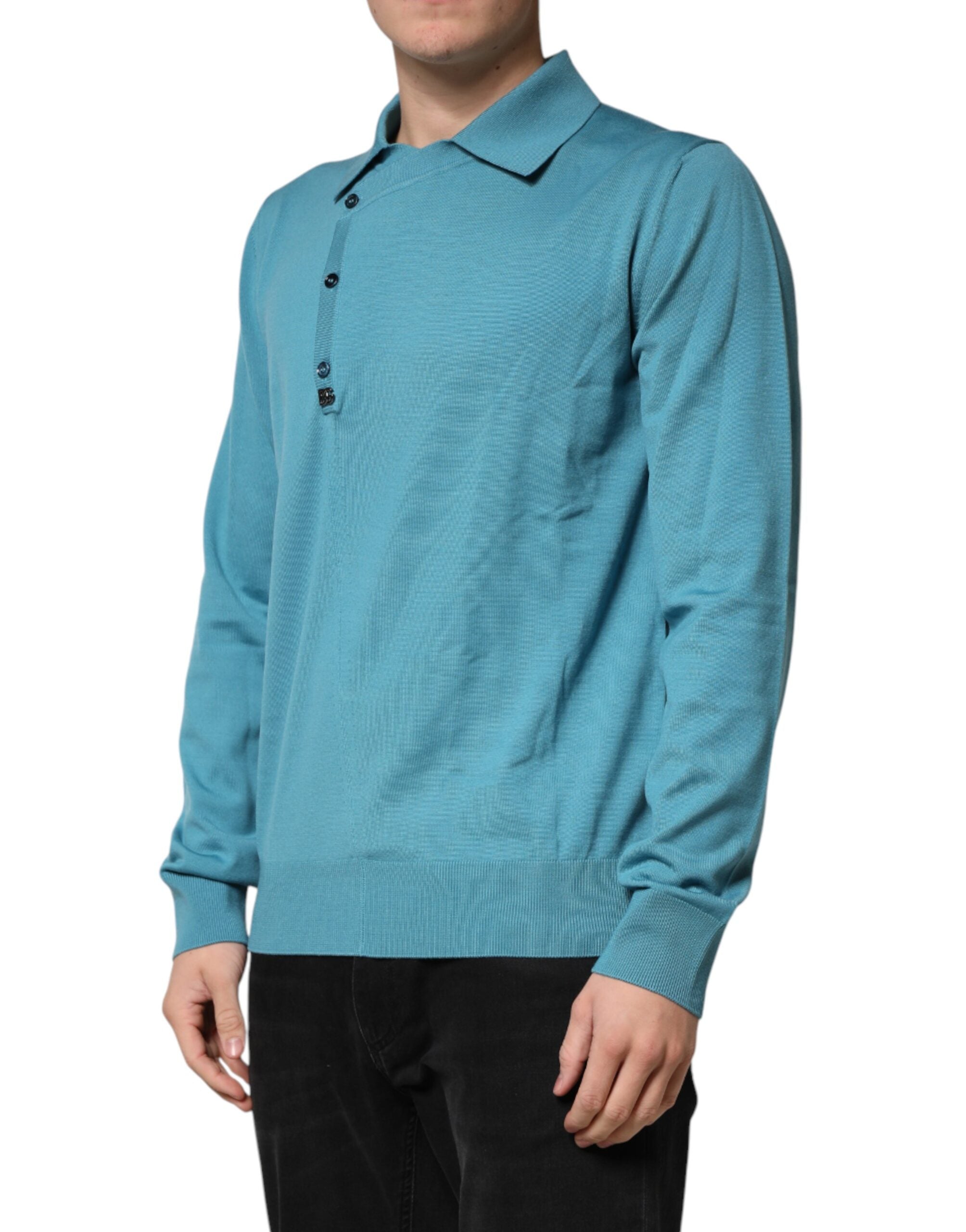 Teal Wool Collared Polo Pullover Sweater