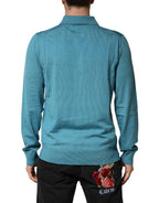Teal Wool Collared Polo Pullover Sweater