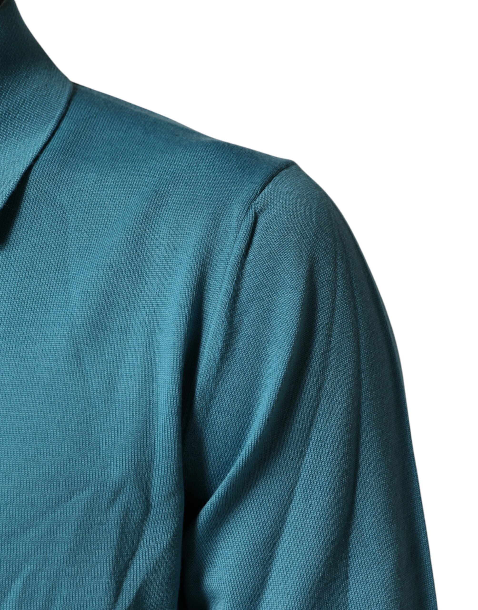 Teal Wool Collared Polo Pullover Sweater