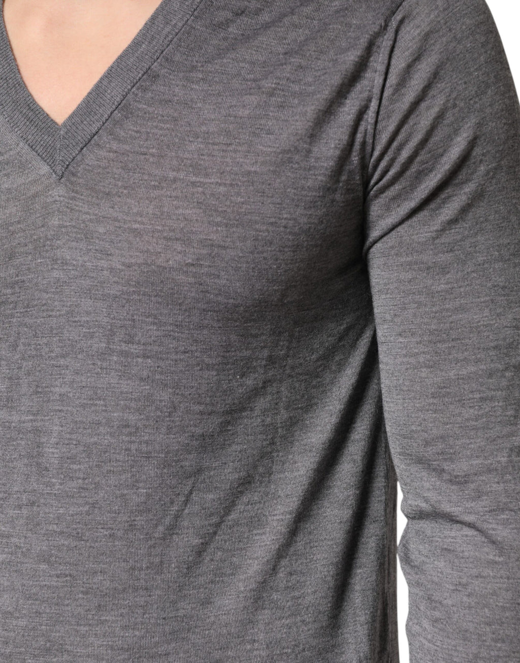 Gray Cashmere V-Neck Men Pullover Sweater