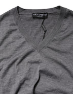 Gray Cashmere V-Neck Men Pullover Sweater