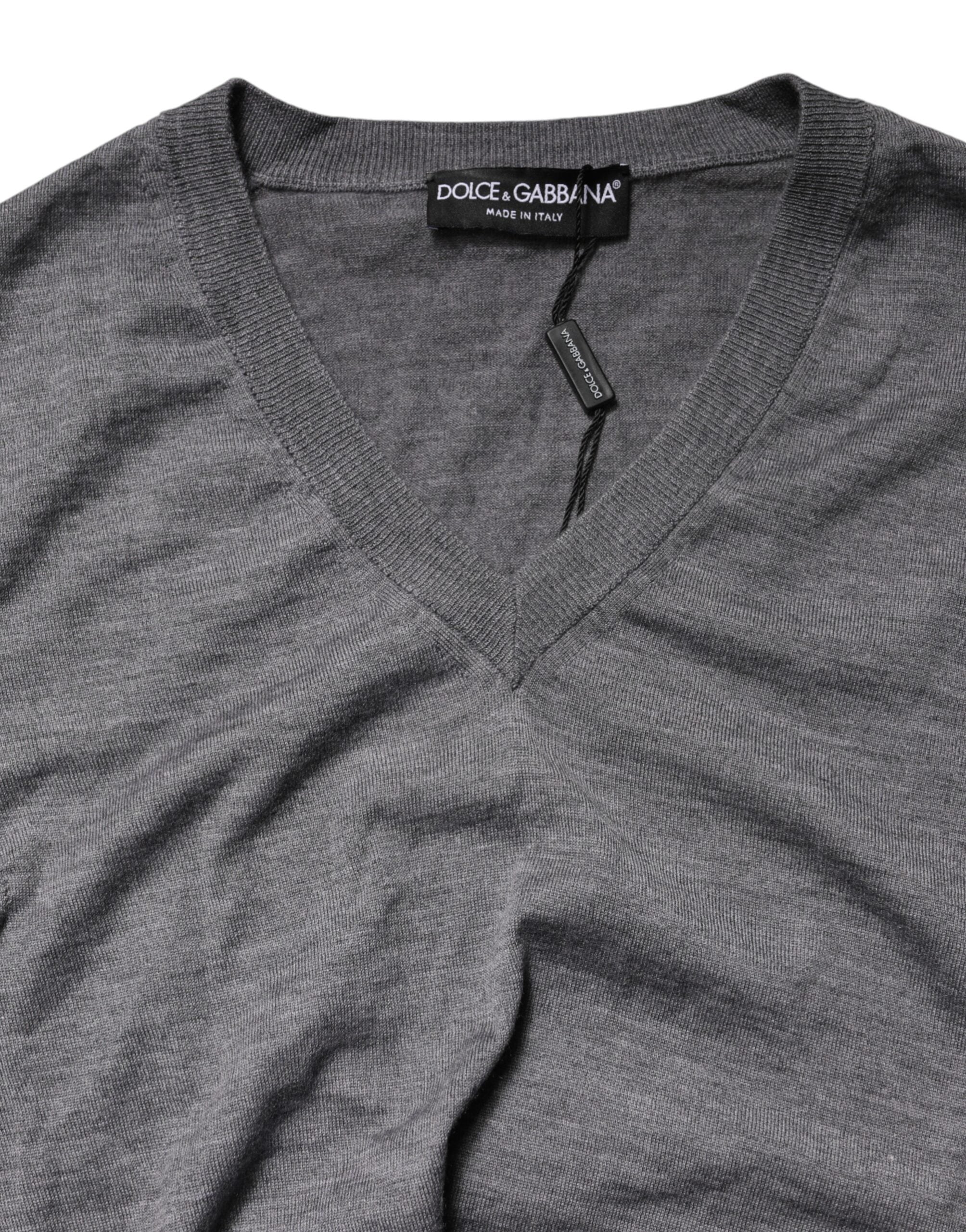 Gray Cashmere V-Neck Men Pullover Sweater