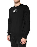 Black Wool DG Crew Neck Men Pullover Sweater