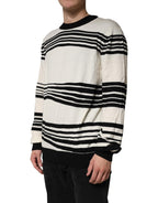 Black White Stripe CrewNeck Pullover Sweater
