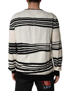 Black White Stripe CrewNeck Pullover Sweater